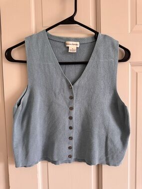 Banana Republic Dusty Blue V-Neck Button Front Knit Vest